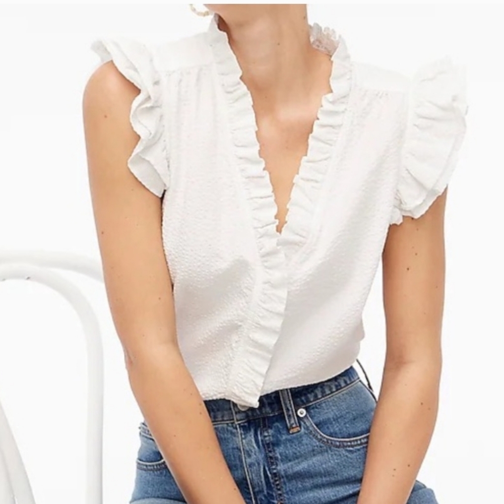 J Crew Ruffle Buttondown Sleeveless Blouse